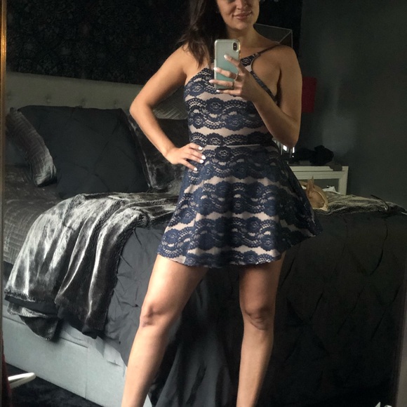 Halter Blue Lace Mini- Never Worn - Picture 2 of 7